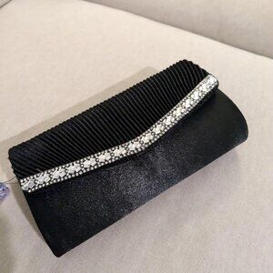 Women Black Formal Evening Clutch Party Wristlet Handbag Wedding Purse